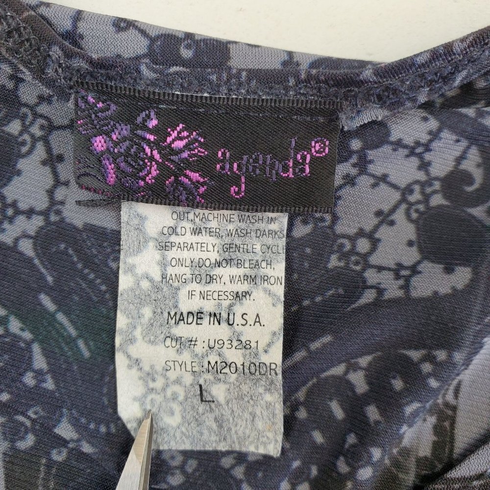 Vintage Womens Multi-Print Boho Dress Size L Gray Short Sleeve V-Neck Agenda - Picture 6 of 8